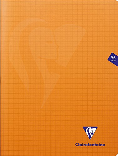 Clairefontaine 383362C - Schulheft Mimesys DIN A4+ 24x32 cm, robust mit Umschlag aus PP, 48 Blatt, kariert, 90g, Orange, 1 Stück von Clairefontaine