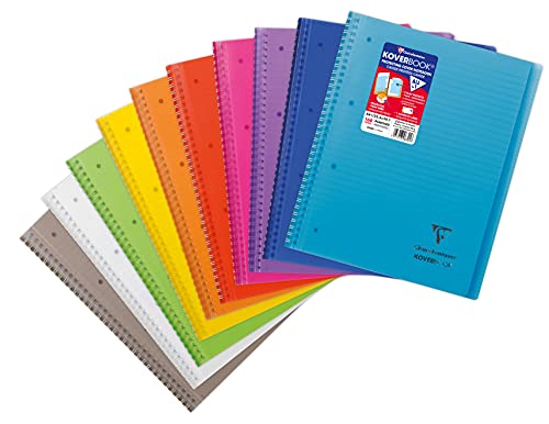 Clairefontaine 396701C Koverbook Collegeblock (mit Einband aus PP, robust, Spiralbindung, DIN A4+, 80 Blatt, 90g, liniert mit Rand) 1 Stück farbig sortiert von Clairefontaine