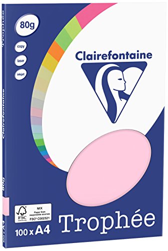 Clairefontaine 4103C - Packung Druckerpapier / Kopierpapier Trophee PPP, intensive Farben, DIN A4, 80g, 100 Blatt, Rosa, 1 Pack von Clairefontaine