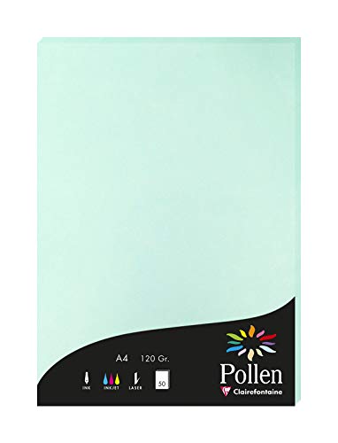 Clairefontaine 4233C Packung mit 50 Karten Pollen 120g, DIN A4, 21 x 29,7cm, Jadegrün von Clairefontaine