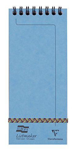 Clairefontaine 482/1115Z - Schreibblock / Notizblock Europa Listmaker mit Doppelspirale kopfseitig, 7,6x18 cm, 60 Blatt liniert, 90g, strapazierfähig, für den täglichen Gebrauch, Türkis, 1 Stück von Clairefontaine