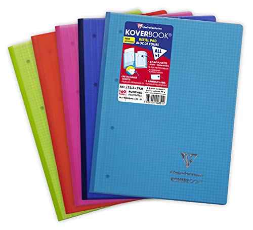 Clairefontaine 4851C Koverbook mikroperforiert, 4 fach Lochung, 22,3 x 29,7cm, 80 Blatt, kariert, 1 Stück, farbig sortiert von Clairefontaine