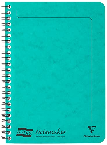 Clairefontaine 4853Z - Heft Europa Notemaker mit Spiralbindung 60 Blatt mikroperforiert 14,8x21 cm 90g liniert, 1 Stück, Grün von Clairefontaine