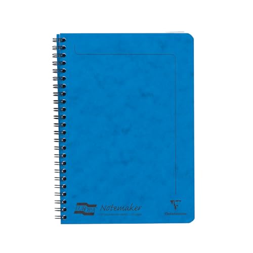 Clairefontaine 4855Z - Heft Europa Notemaker mit Spiralbindung 60 Blatt mikroperforiert 14,8x21 cm 90g liniert, 1 Stück, Blau von Clairefontaine