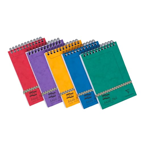 Clairefontaine 4935Z - Packung mit 10 Notizblöcken Midi Pad Europa, 100 Blatt, mikroperforiert, 10,2 x 15,2cm 90g liniert, Gummizugverschluss, sortierte Farben von Clairefontaine