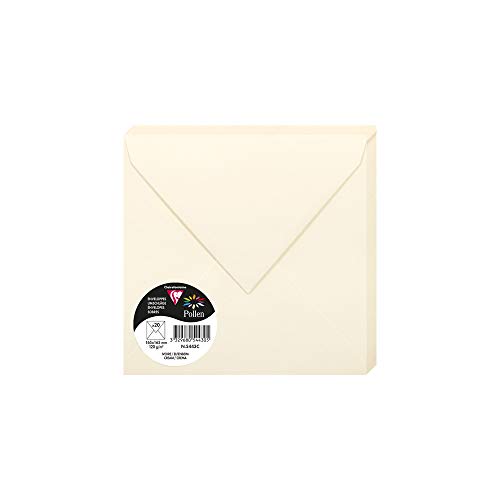 Clairefontaine 5443C - Packung mit 20 Umschläge Pollen, gefüttert, 165 x 165mm, 120g, ideal für Einladungen und Korrespondenz, Elfenbein, 1 Pack von Clairefontaine