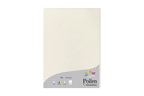 Clairefontaine 55014C - Packung mit 25 Blatt Briefpapier Pollen Natura, 100% Recycling Papier, DIN A4, 21x29,7cm, 210g, ideal für Einladungen und Korrespondenz, Weiß, 1 Pack von Clairefontaine