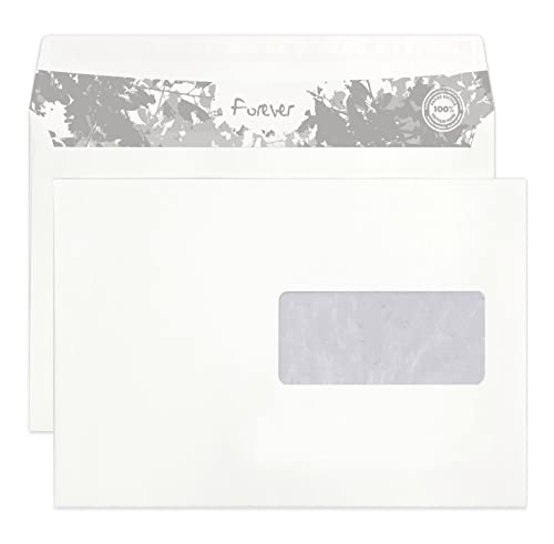 Clairefontaine 610342C - Karton mit 500 Umschlägen Forever 100% Recycling Papier C5-162x229mm, selbstklebend, 80g, mit Sichtfenster 45x100 (62/20), Weiß, 1 Karton von Clairefontaine