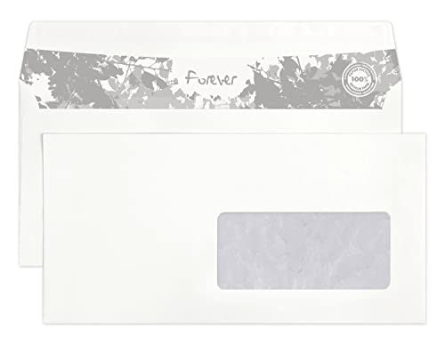 Clairefontaine 610925C - Karton mit 500 Umschlägen Forever 100% Recycling Papier DL-110x220mm, selbstklebend, 80g, mit Sichtfenster 45x100 (20/20), Weiß, 1 Karton von Clairefontaine
