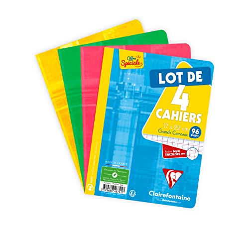 Clairefontaine 646741C - Packung mit 4 Schulheften / Heft 17x22 cm, 48 Blatt französische Lineatur 90g, geheftet, farbig sortiert, 1 Pack Clairefontaine 646741C - Packung mit 4 Schulheften / Heft 17x22 cm, 48 Blatt französische Lineatur 90g, geheftet, farbig sortiert, 1 Pack von Calligraphe