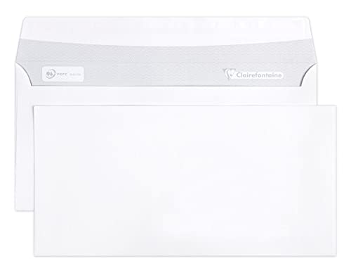 Clairefontaine 6915C - Karton mit 500 Umschlägen DL- 110x220mm, selbstklebend, 90g, Weiß, 1 Karton von Clairefontaine