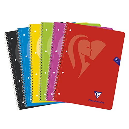 Clairefontaine 696803C - Collegeblock Mimesys mit flexiblem Kartoneinband und Spiralbindung DIN A4+ 22,5x29,5cm 80 Blatt, kariert 22,5x29,5cm, 4-fach gelocht, farbig sortiert, 1 Stück von Clairefontaine