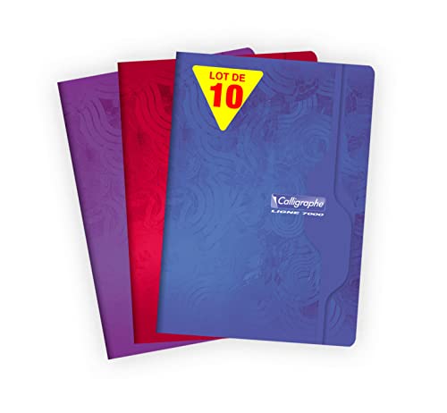 Clairefontaine 7133C - Packung mit 10 Heften Calligraphe geheftet, DIN A4, französische Lineatur, 70 Blatt, 70 g, farbig sortiert, 1 Pack von Calligraphe