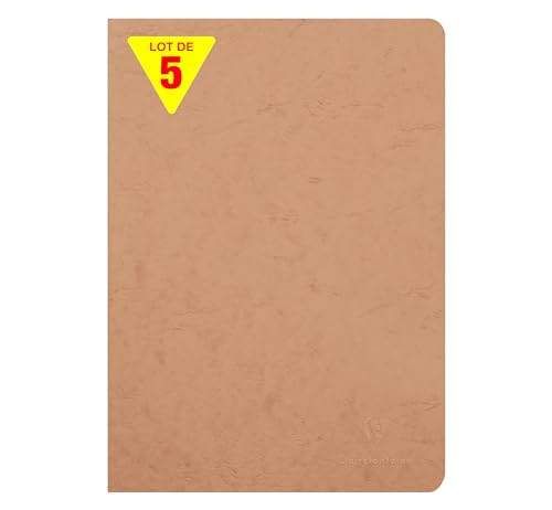 Clairefontaine 73306Cpack Collection Age Bag Ein Set mit 5 Heften, geheftet, Tabacs – A4 21 x 29,7 cm – 96 Seiten liniert mit Rand – weißes Papier 90 g – Umschlag mit glänzendem Karteneinband in von Clairefontaine