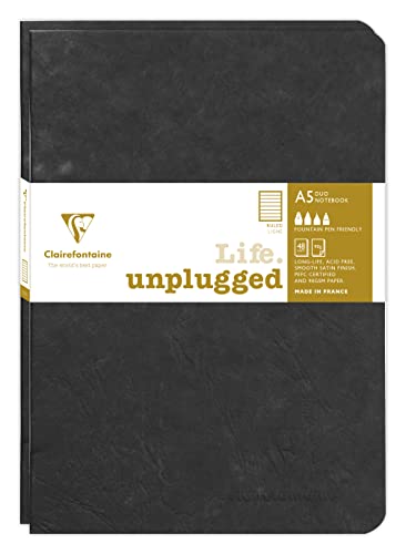 Clairefontaine 733171C - Age Bag DUO Set aus 2 Notizheften 14,8x21cm , geheftet, 48 Blatt 90g, liniert Schwarz, 1 Set von Clairefontaine