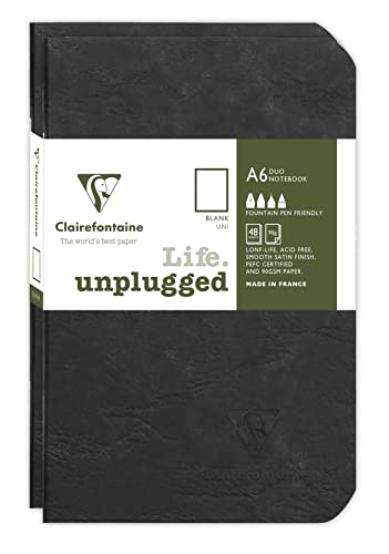 Clairefontaine 734181C - Age Bag DUO Set aus 2 Notizheften 9x14cm , geheftet, 48 Blatt 90g, blanko Schwarz, 1 Set von Clairefontaine