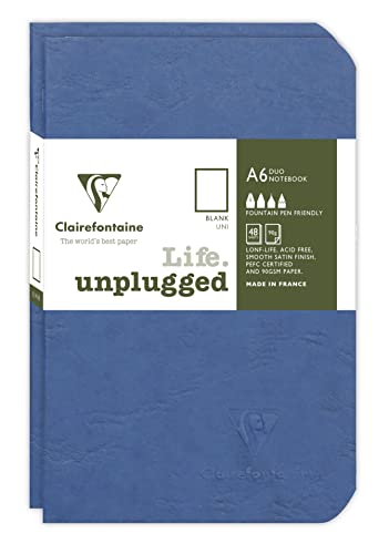 Clairefontaine 734184C - Age Bag DUO Set aus 2 Notizheften 9x14cm , geheftet, 48 Blatt 90g, blanko Blau, 1 Set von Clairefontaine