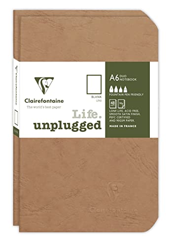 Clairefontaine 734186C - Age Bag DUO Set aus 2 Notizheften 9x14cm , geheftet, 48 Blatt 90g, blanko Braun, 1 Set von Clairefontaine