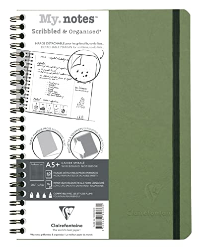 Clairefontaine 782333C - Age Bag My.Notes Spiralheft mit abtrennbaren Rändern, 16x21cm, 60 Blatt 90g DOT Grün, 1 Stück von Clairefontaine