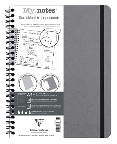 Clairefontaine 782335C - Age Bag My.Notes Spiralheft mit abtrennbaren Rändern, 16x21cm, 60 Blatt 90g DOT Grau, 1 Stück von Clairefontaine