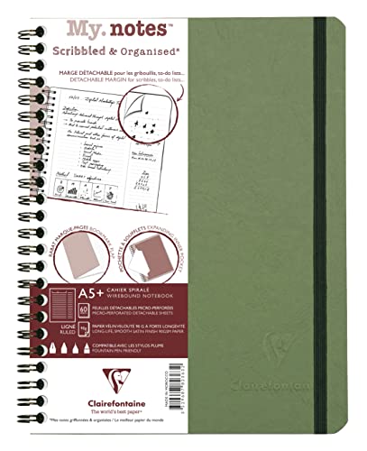 Clairefontaine 782363C - Age Bag My.Notes Spiralheft mit abtrennbaren Rändern, 16x21cm, 60 Blatt 90g liniert Grün, 1 Stück von Clairefontaine