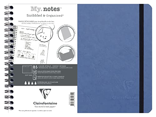 Clairefontaine 782434C - Age Bag My.Notes Spiralbuch mit abtrennbaren Rändern, 25x19cm, 60 Blatt 90g DOT Blau, 1 Stück von Clairefontaine