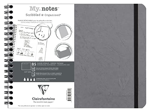 Clairefontaine 782435C - Age Bag My.Notes Spiralbuch mit abtrennbaren Rändern, 25x19cm, 60 Blatt 90g DOT Grau, 1 Stück von Clairefontaine