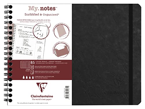 Clairefontaine 782461C - Age Bag My.Notes Spiralbuch mit abtrennbaren Rändern, 25x19cm, 60 Blatt 90g liniert Schwarz, 1 Stück von Clairefontaine