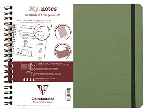 Clairefontaine 782463C - Age Bag My.Notes Spiralbuch mit abtrennbaren Rändern, 25x19cm, 60 Blatt 90g liniert Grün, 1 Stück von Clairefontaine