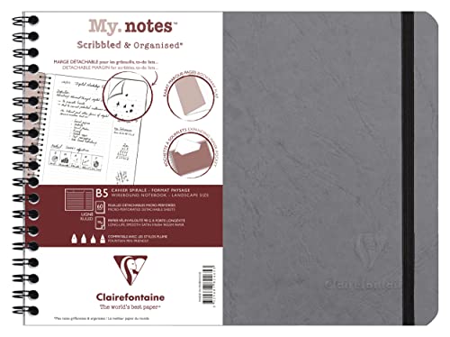 Clairefontaine 782465C - Age Bag My.Notes Spiralbuch mit abtrennbaren Rändern, 25x19cm, 60 Blatt 90g liniert Grau, 1 Stück von Clairefontaine