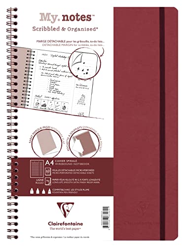 Clairefontaine 783462C - Age Bag My.Notes Spiralbuch mit abtrennbaren Rändern, 21x29,7cm, 60 Blatt 90g liniert Rot, 1 Stück von Clairefontaine