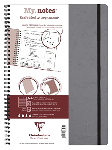 Clairefontaine 783465C - Age Bag My.Notes Spiralbuch mit abtrennbaren Rändern, 21x29,7cm, 60 Blatt 90g liniert Grau, 1 Stück von Clairefontaine