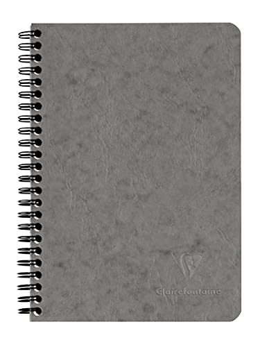 Clairefontaine 785665C Spiralbuch Agebag, DIN A5, 14,8 x 21 cm, 60 Blatt, liniert, heraustrennbar, praktisch für unterwegs, Innentasche, Doppelspiralbindung, 1 Stück, grau von Clairefontaine