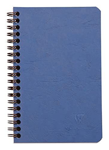 Clairefontaine 786164C - Spiralbuch / Notizheft mit Doppelspirale Age Bag 11x17 cm, liniert 60 Blatt heraustrennbar, 3 Innentaschen zum Verstauen, Blau mit Lederoptik, 1 Stück von Clairefontaine