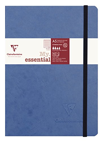 Clairefontaine 793464C Notizbuch AgeBag My Essentials, DIN A5, 14,8 x 21 cm, 96 Blatt, liniert, nummeriert, 90g, 1 Stück, blau von Clairefontaine