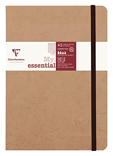 Clairefontaine 79346C Notizbuch AgeBag My Essentials, DIN A5, 14,8 x 21 cm, 96 Blatt, liniert, nummeriert, 90g, 1 Stück, braun von Clairefontaine