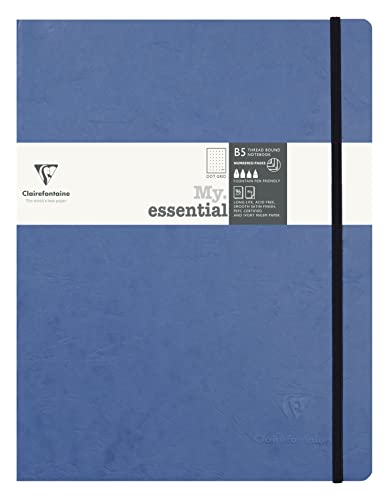 Clairefontaine 794434C - Notizbuch My.Essential Age Bag, Format B5 (19x25 cm), mit Fadenbindung, 96 Blatt nummeriert, dot/punktkariert, Papier elfenbein 90g, Blau, 1 Stück von Clairefontaine