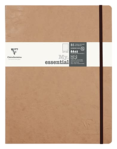 Clairefontaine 79443C - Notizbuch My.Essential Age Bag, Format B5 (19x25 cm), mit Fadenbindung, 96 Blatt nummeriert, dot/punktkariert, Papier elfenbein 90g, Beige, 1 Stück von Clairefontaine