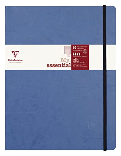 Clairefontaine 794464C - Notizbuch My.Essential Age Bag, Format B5 (19x25 cm), mit Fadenbindung, 96 Blatt nummeriert, liniert, Papier elfenbein 90g, Blau, 1 Stück von Clairefontaine