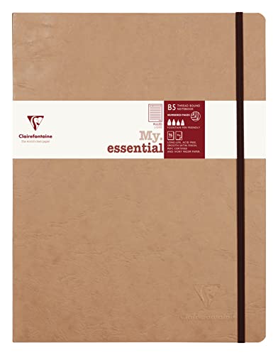 Clairefontaine 79446C - Notizbuch My.Essential Age Bag, Format B5 (19x25 cm), mit Fadenbindung, 96 Blatt nummeriert, liniert, Papier elfenbein 90g, Beige, 1 Stück von Clairefontaine