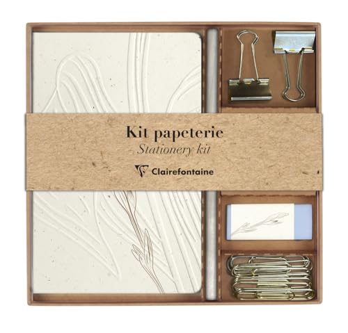 Clairefontaine 813074C – Ein Schreibwaren-Set mit einem Notizbuch, 11 x 17 cm, 64 linierte Seiten, 1 Bleistift, 2 Doppelclips, 10 Büroklammern und 1 Radiergummi – Kollektion Tulip Paper von Clairefontaine