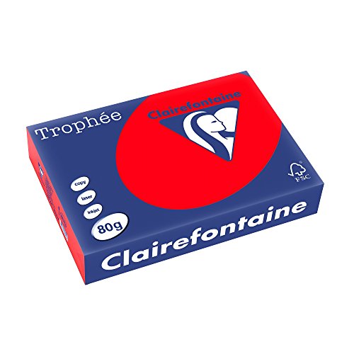Clairefontaine 8175C - Ries Druckerpapier / Kopierpapier Trophee, intensive Farben, DIN A4, 80g, 500 Blatt, Korallenrot, 1 Ries von Clairefontaine