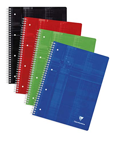 Clairefontaine 8252C - Packung mit 5 Collegeblöcken DIN A4+ mit Ringbuchlochung, 4-fach gelocht, 80 Blatt kariert, 90g, farbig sortiert, 1 Pack von Clairefontaine