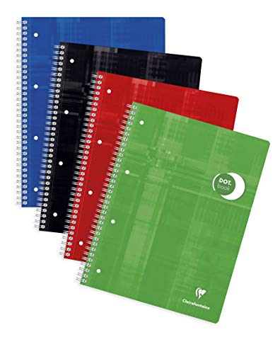 Clairefontaine 8253C - Packung mit 5 Collegeblöcken DIN A4+ mit Ringbuchlochung, 4-fach gelocht, 80 Blatt Dot/punktkariert, 90g, farbig sortiert, 1 Pack von Clairefontaine