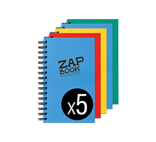 Clairefontaine 8355C - Packung mit 5 Zeichenheften Zap Books mit Doppelspiralbindung im Hochformat ZAP BOOK, DIN A5, 160 Blatt, 80g, blanko, Sortierung gemischt, 1 Pack von Clairefontaine