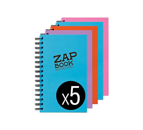 Clairefontaine 8360C - Packung mit 5 Zeichenheften Zap Books mit Doppelspiralbindung im Hochformat ZAP BOOK, DIN A5, 160 Blatt, 80g, blanko, Sortierung gemischt, 1 Pack von Clairefontaine