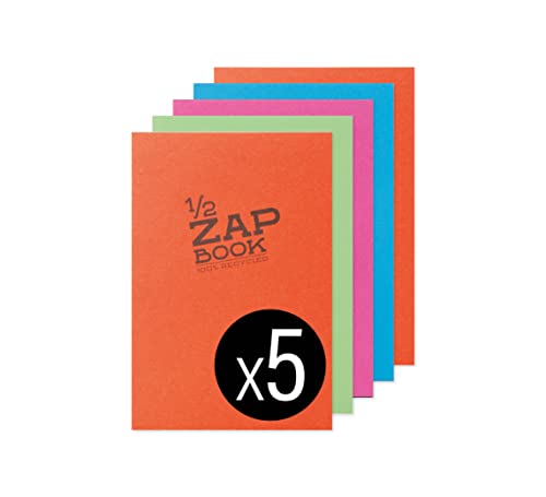 Clairefontaine 8366C - Packung mit 5 Zeichenheften Zap Books geleimt im Hochformat 1/2 ZAP BOOK, DIN A5, 80 Blatt, 80g, blanko, Sortierung gemischt, 1 Pack, Mehrfarbig von Clairefontaine