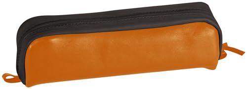 Clairefontaine 8398C Schlampermäppchen (aus echtem Leder, zweibarfig, rechteckig, 21 x 4 x 6cm) 1 Stück orange/braun von Clairefontaine