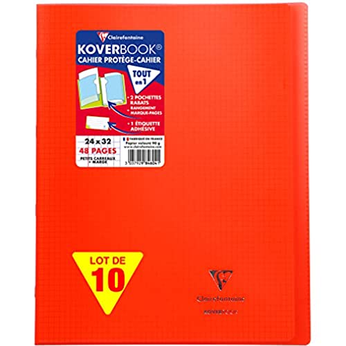 Clairefontaine 951407C - Packung mit 10 Heften Koverbook, DIN A4+, 24 x 32 cm, 24 Blatt, kariert, 90 g, Rot, 1 Pack von Clairefontaine