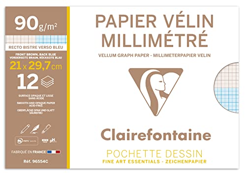 Clairefontaine 96554C Millimeterpapier Bogen (A4, 90 g, 12 Blatt) weiß von Clairefontaine
